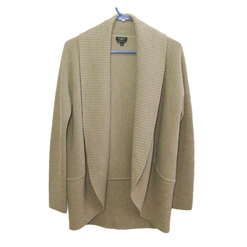 TALBOTS Women's (Size Small) Brown Open Cardigan 100% Merino Wool Sweater Top
